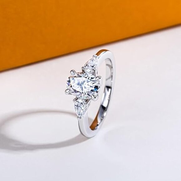 2.1cttw Oval Cut Moissanites 3 stone D Color VVS1 Clarity Engagement Ring - Picture 1 of 6